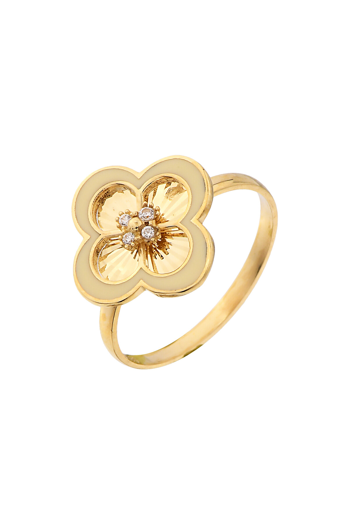 14 Ayar Altın Mineli Yonca Yüzük