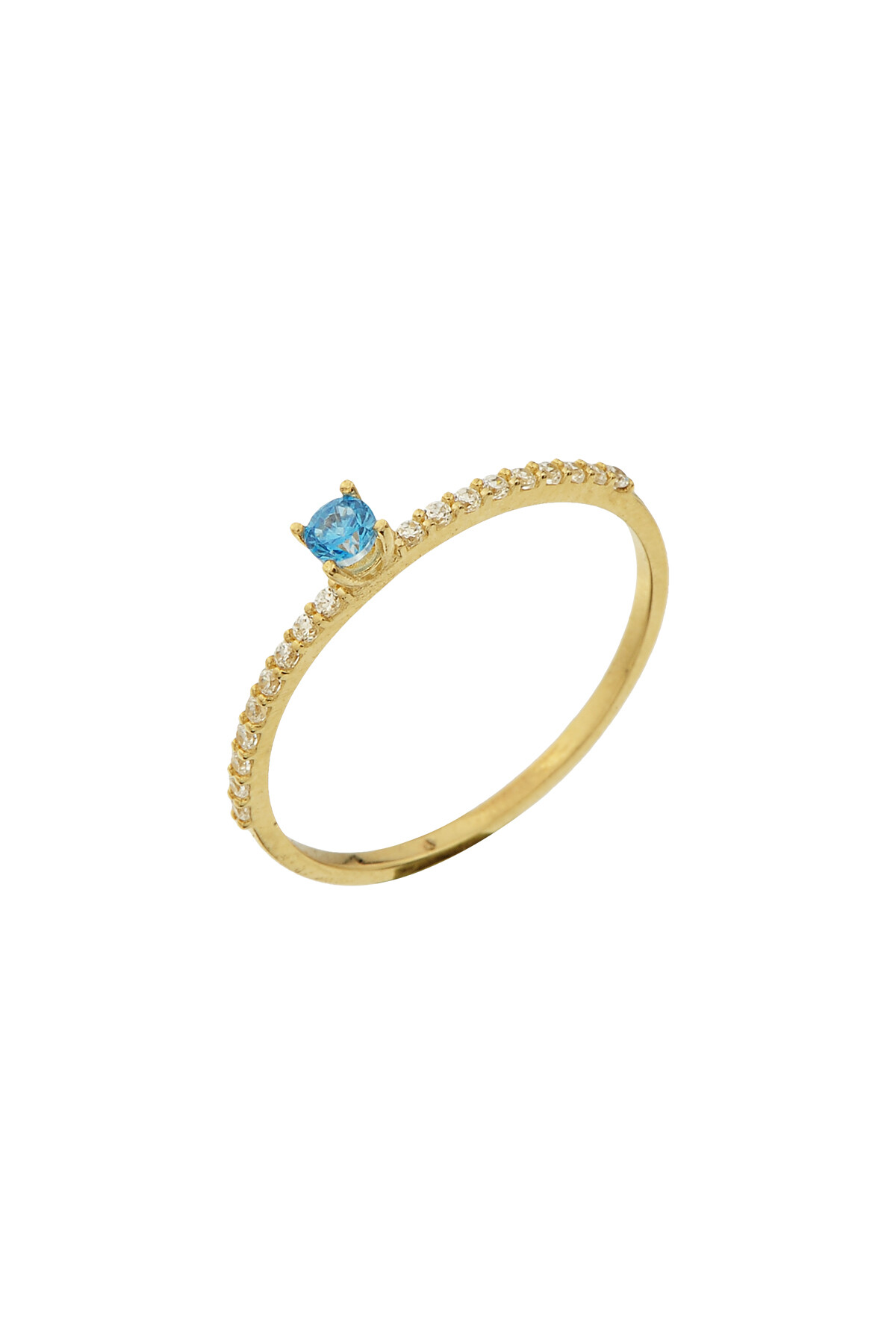 14 Ayar Altın Mavi Tektaş Yarım Tur Yüzük