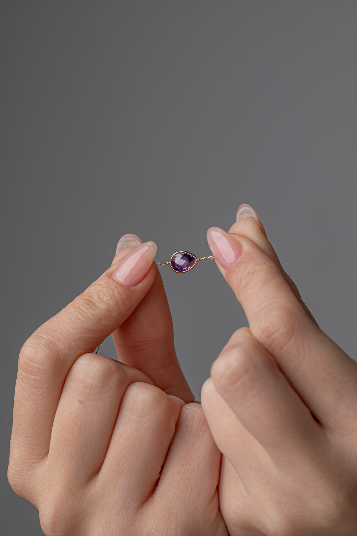 14 Ayar Altın Mor Damla Taş Bileklik