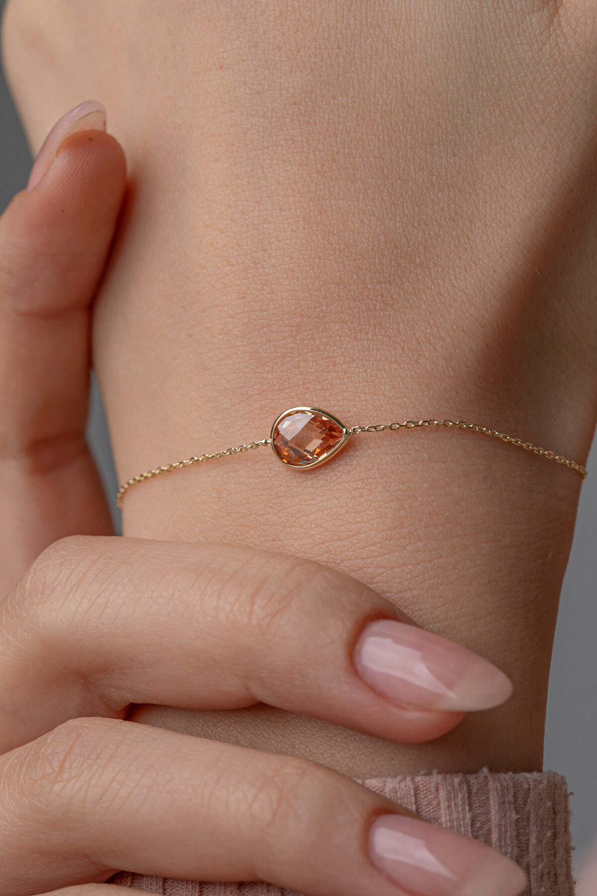 14 Ayar Altın Şampanya Damla Taş Bileklik