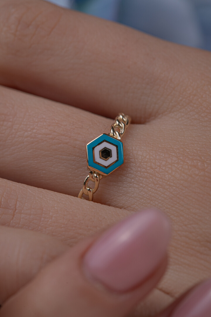 14 Ayar Altın Mineli Nazar Yüzük