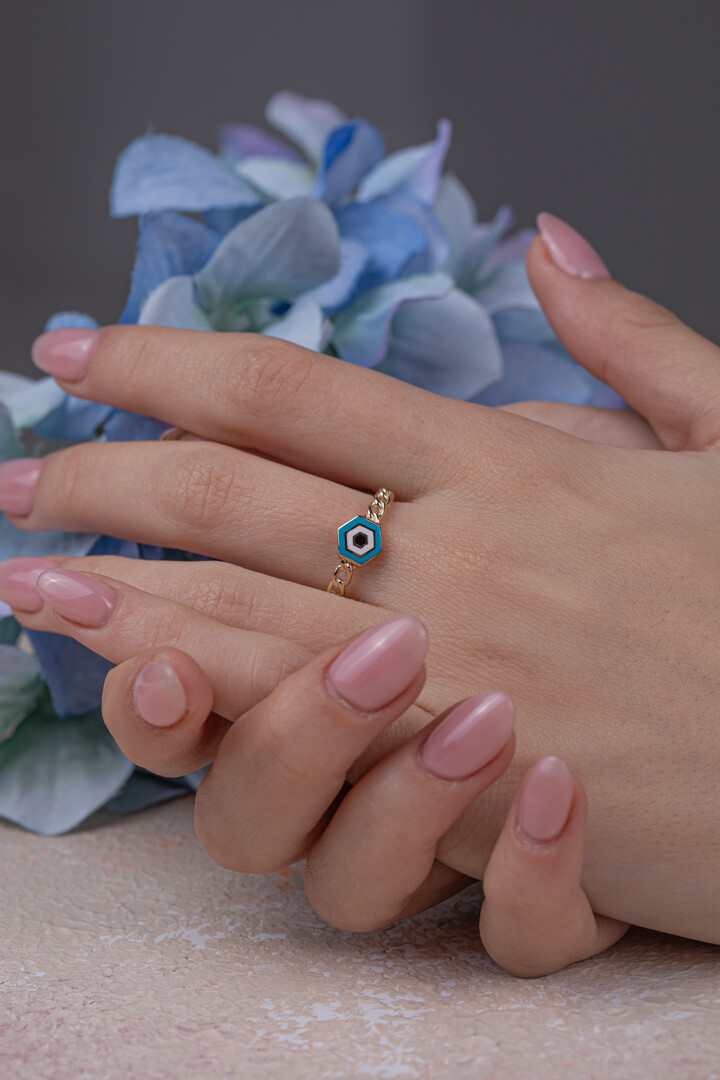 14 Ayar Altın Mineli Nazar Yüzük