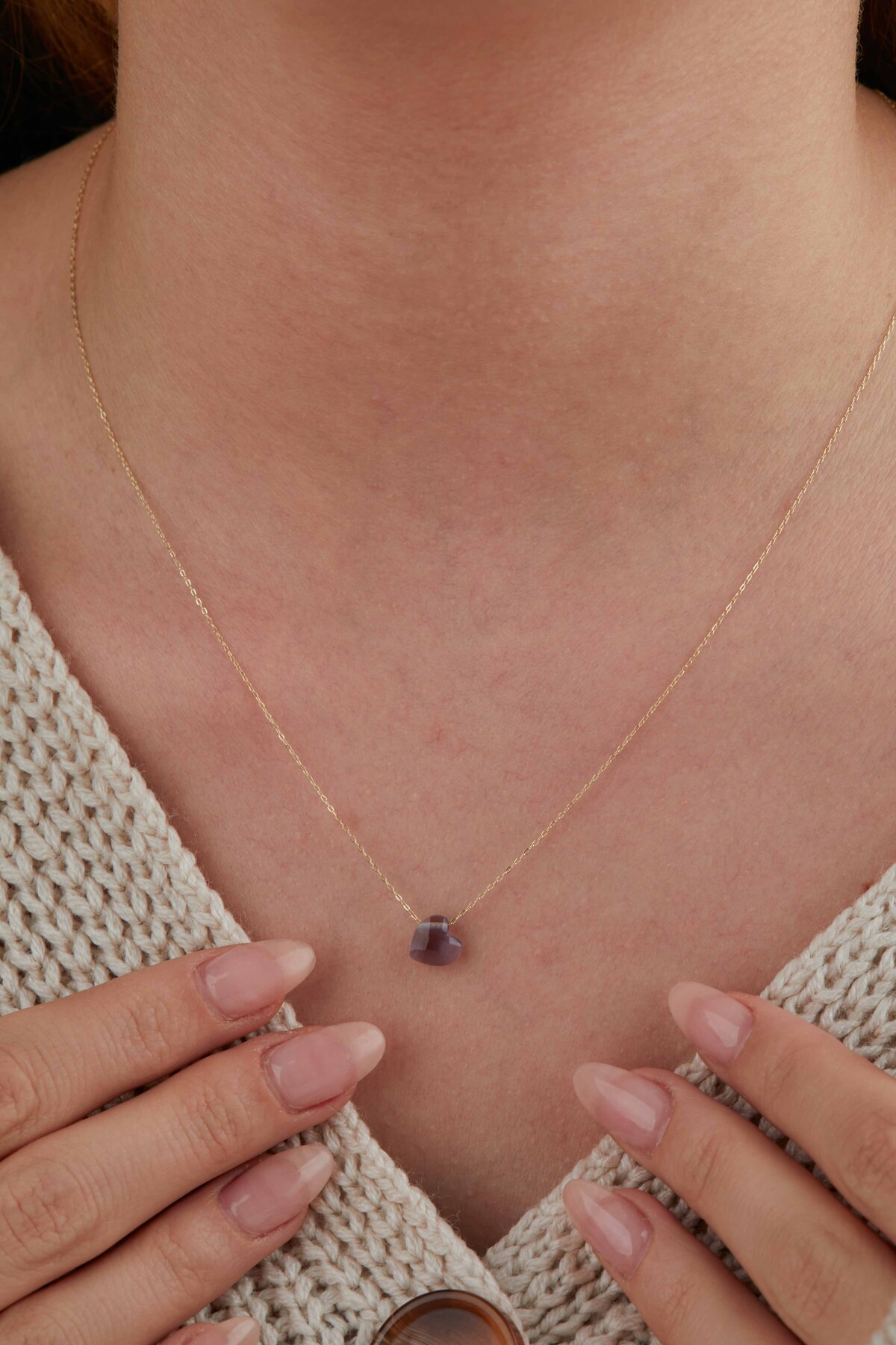 14 Ayar Altın Amatist Kalp Kolye