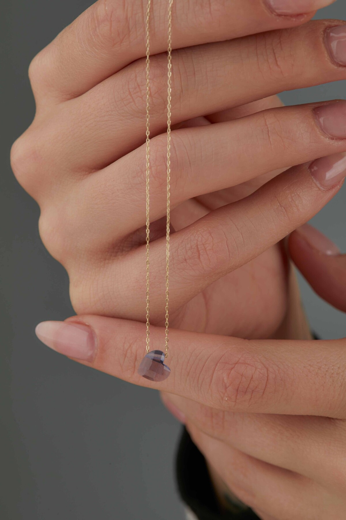 14 Ayar Altın Amatist Kalp Kolye