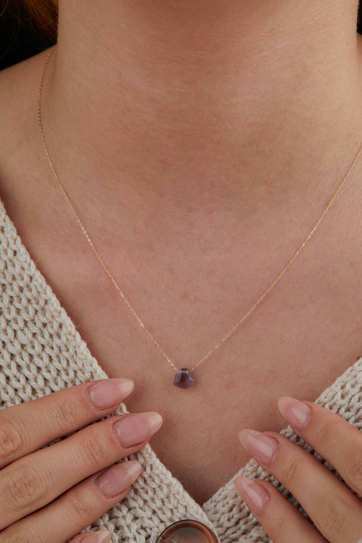 14 Ayar Altın Amatist Kalp Kolye