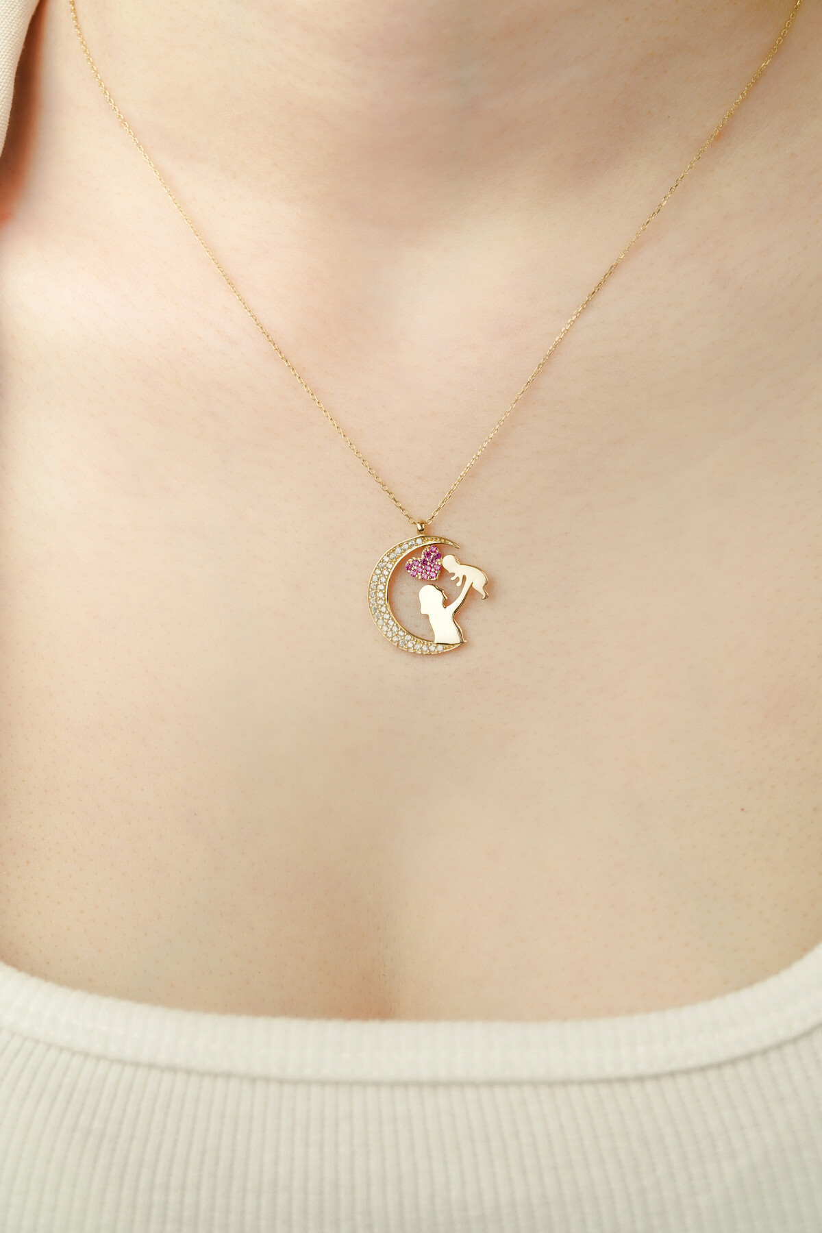 14 Ayar Altın Anne Bebek Kolye