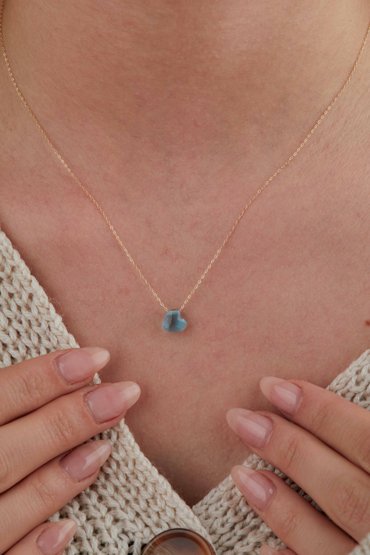 14 Ayar Altın Aqua Kalp Kolye