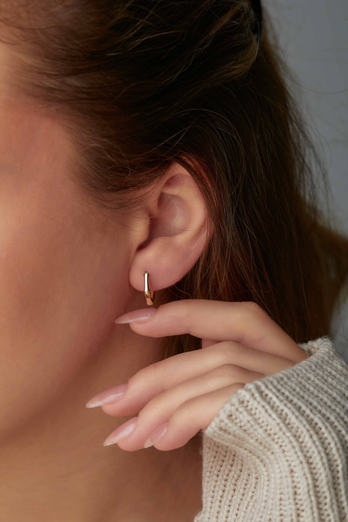 14 Ayar Altın Bambu Halka  Küpe