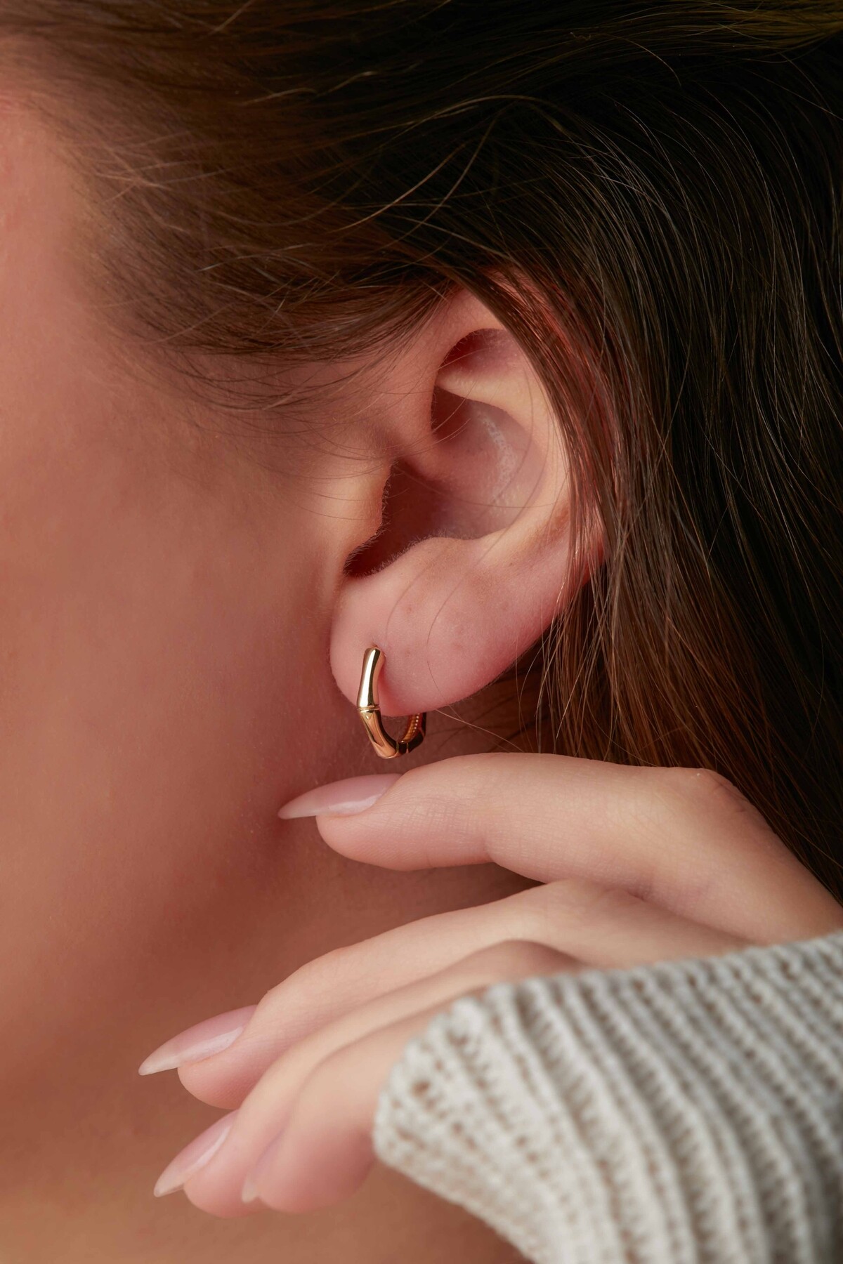 14 Ayar Altın Bambu Halka  Küpe