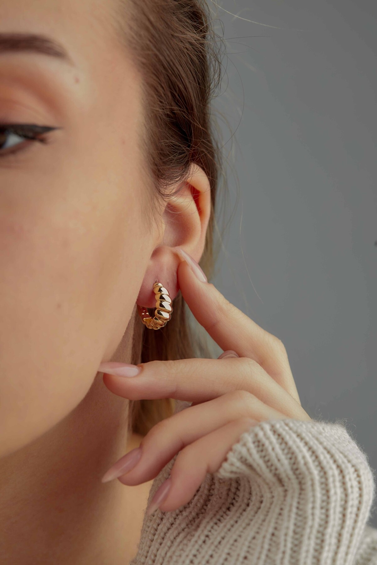 14 Ayar Altın Burgu Halka Küpe