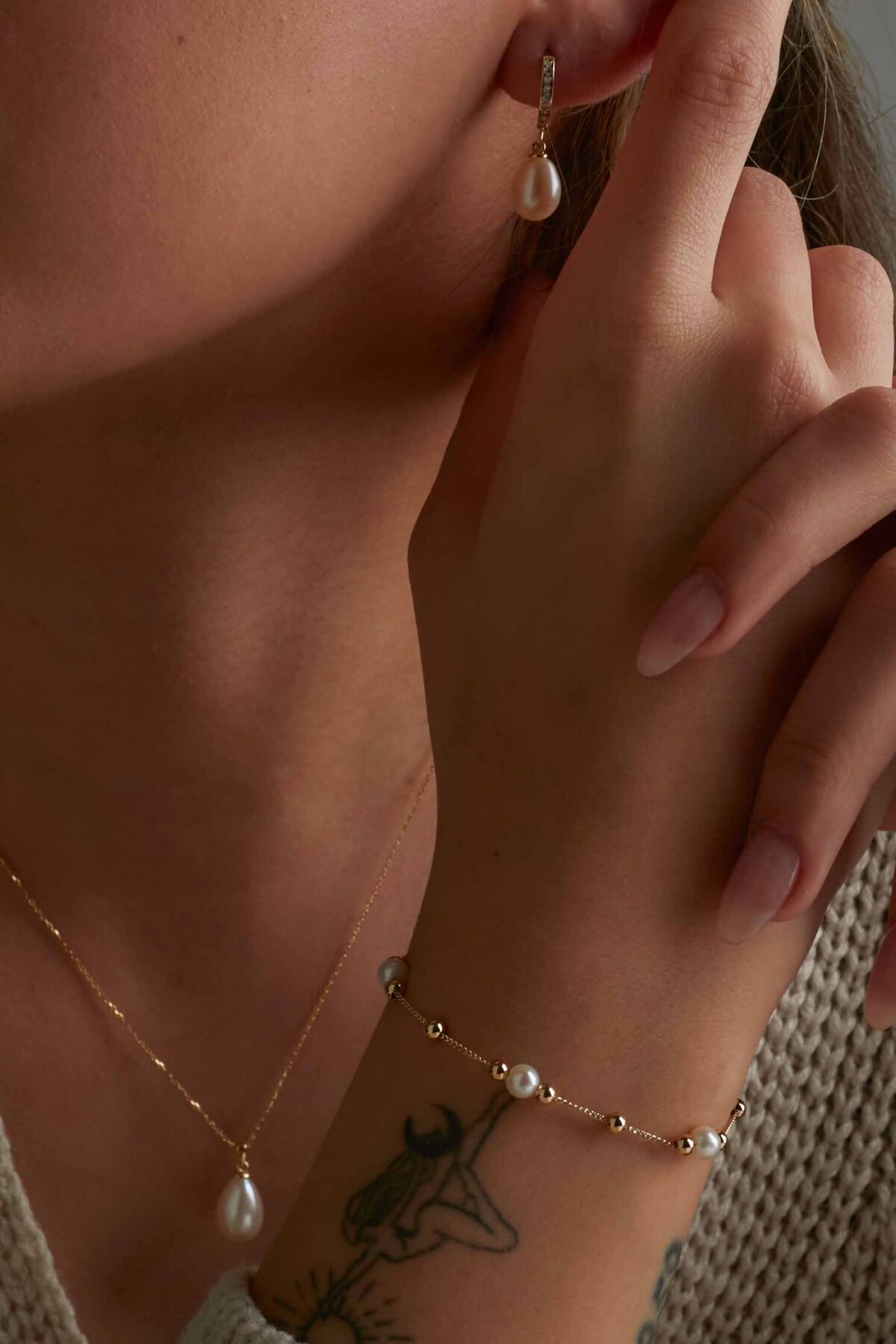 14 Ayar Altın İnci Küpe