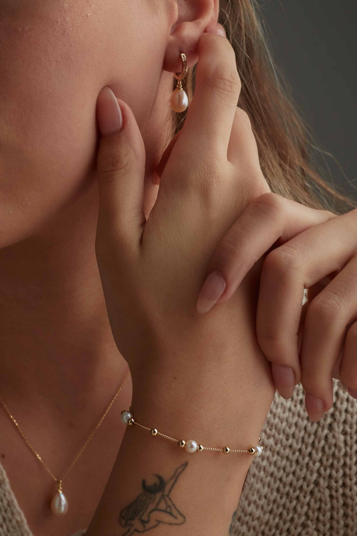 14 Ayar Altın İnci Küpe