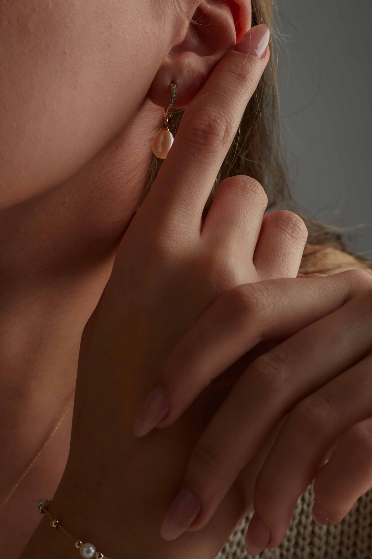 14 Ayar Altın İnci Küpe