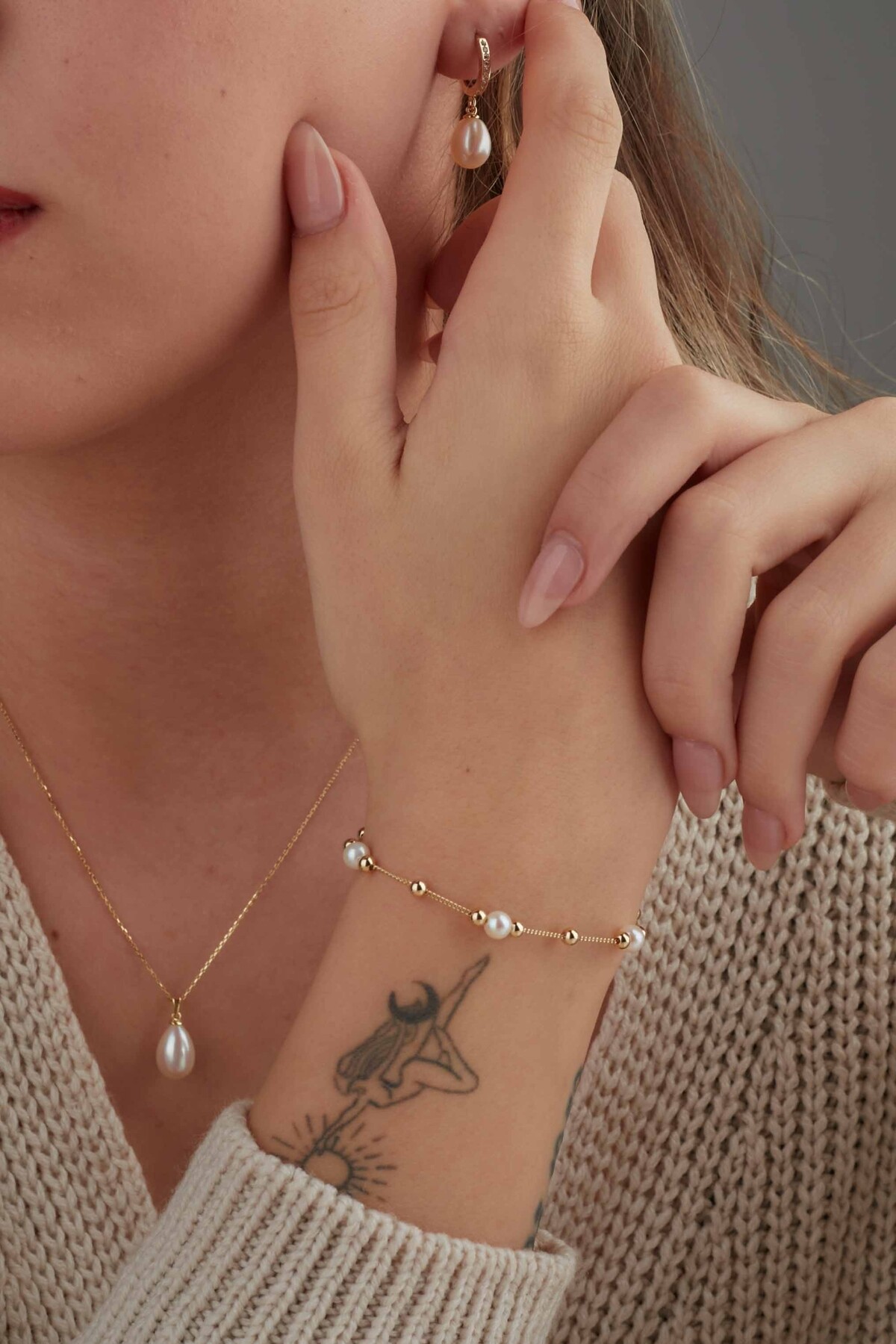 14 Ayar Altın İnci Küpe