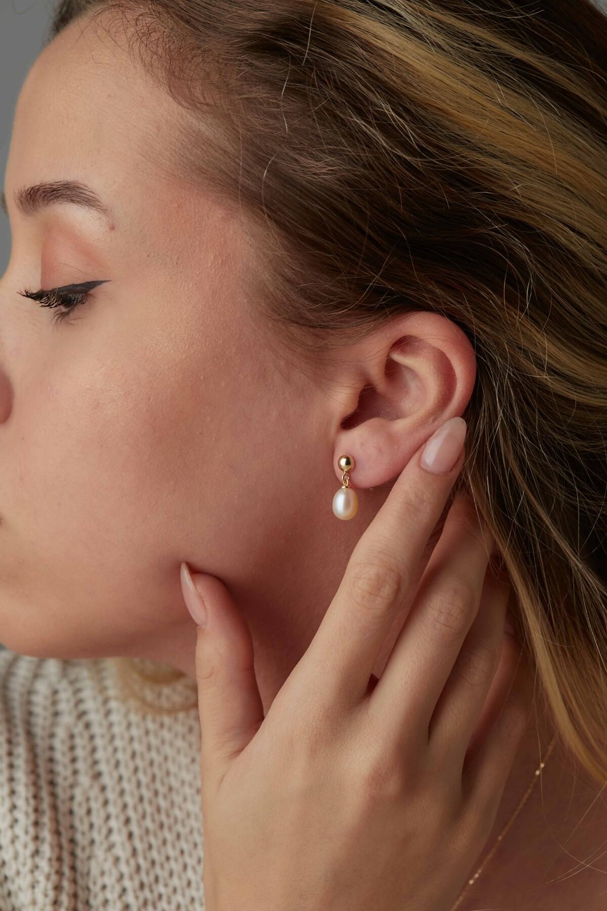 14 Ayar Altın İnci Küpe