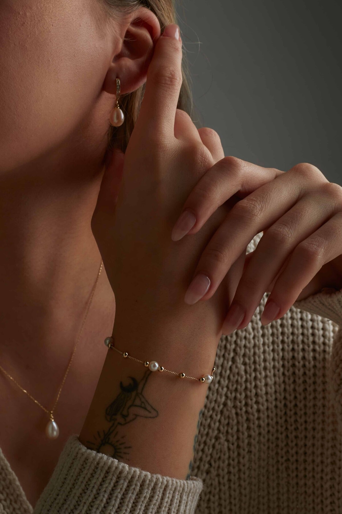 14 Ayar Altın İnci Küpe