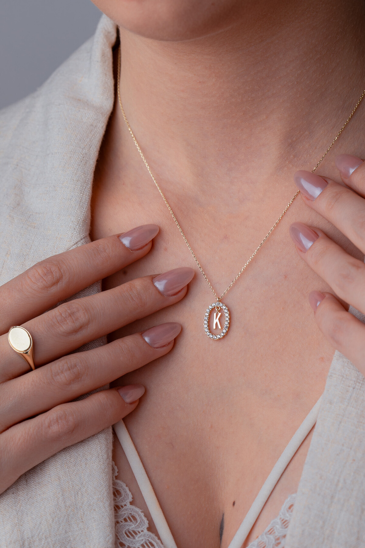 14 Ayar Altın K Harf Kolye