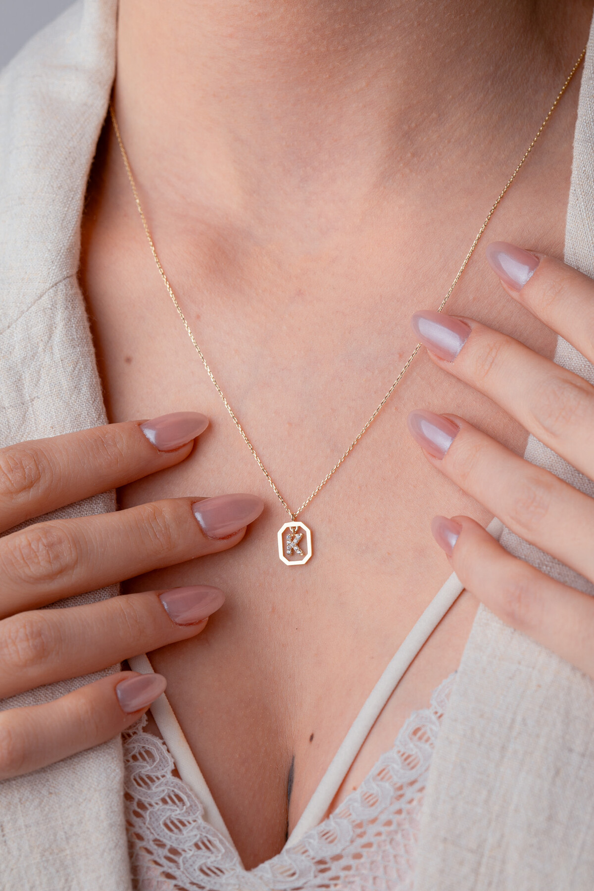 14 Ayar Altın K Harf Kolye