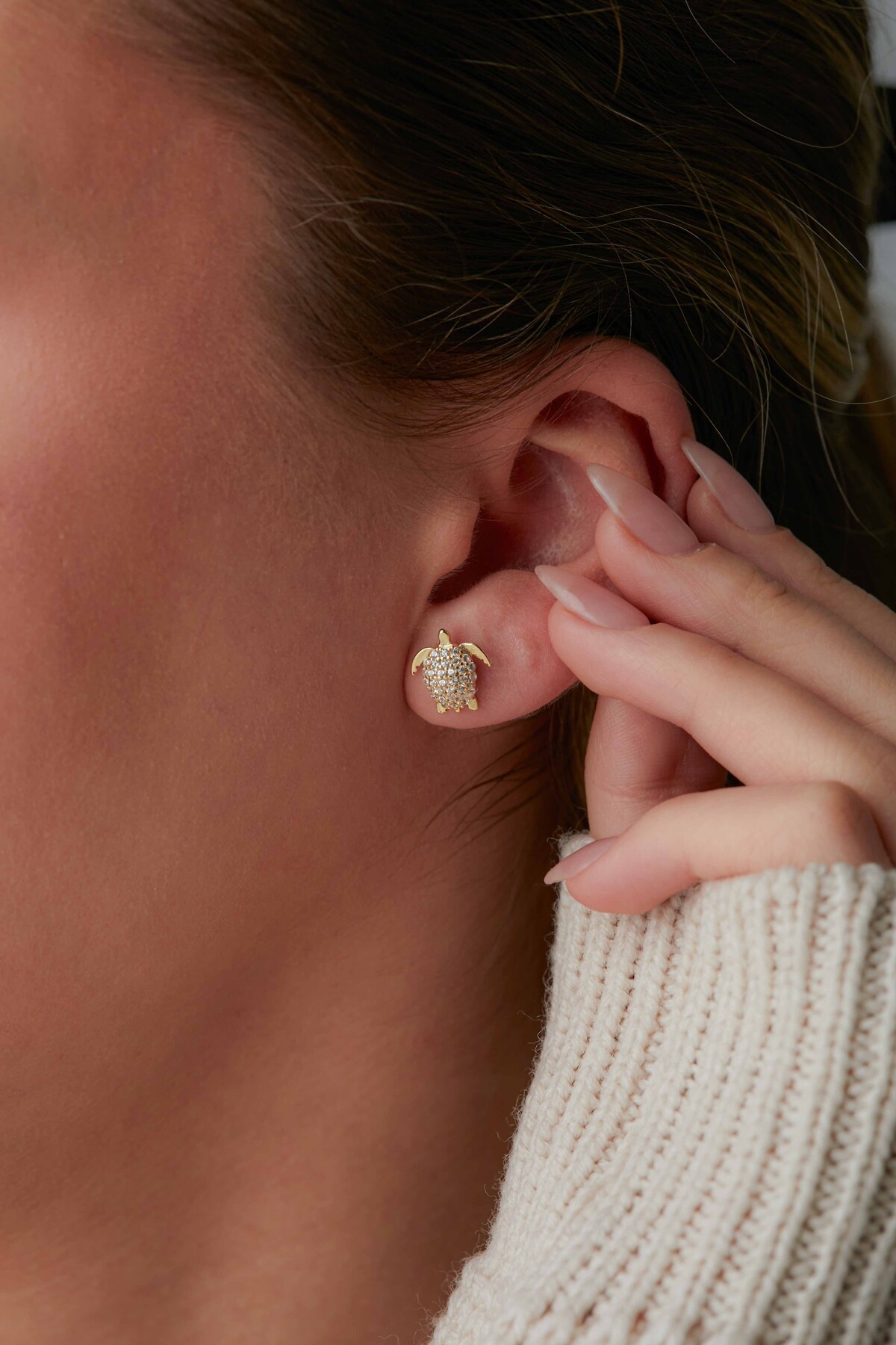 14 Ayar Altın Kaplumbağ Küpe