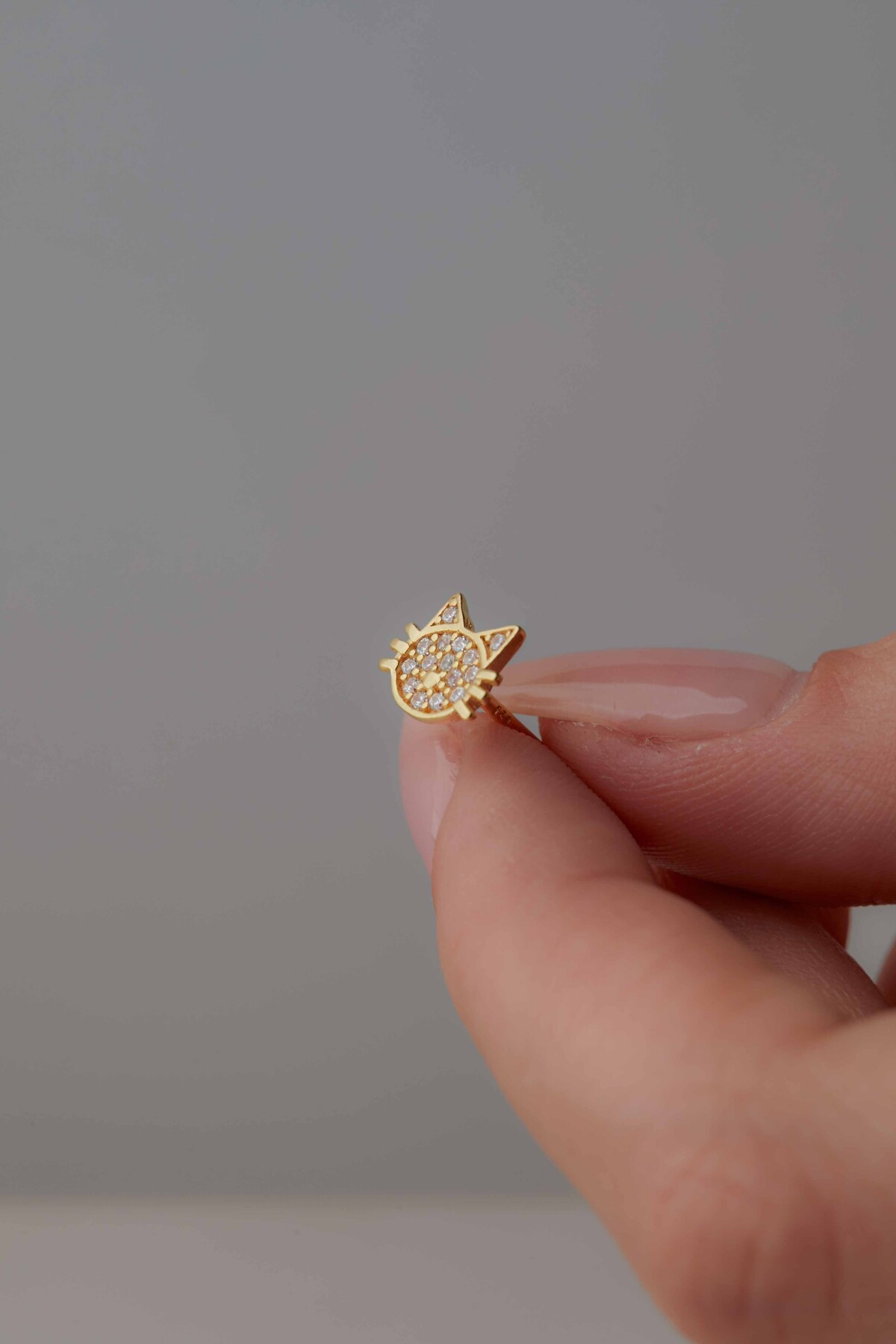 14 Ayar Altın Kedi Küpe