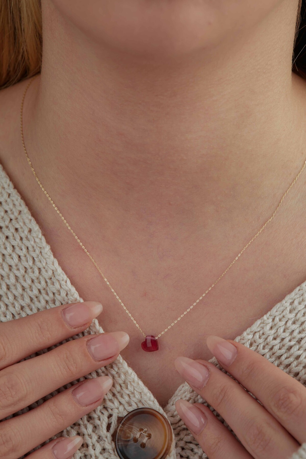 14 Ayar Altın Kırmızı Kalp Kolye