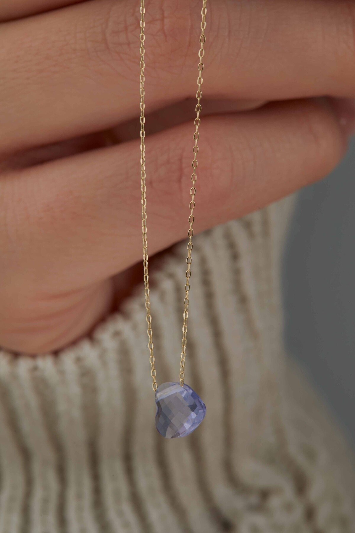 14 Ayar Altın Lila Kalp Kolye