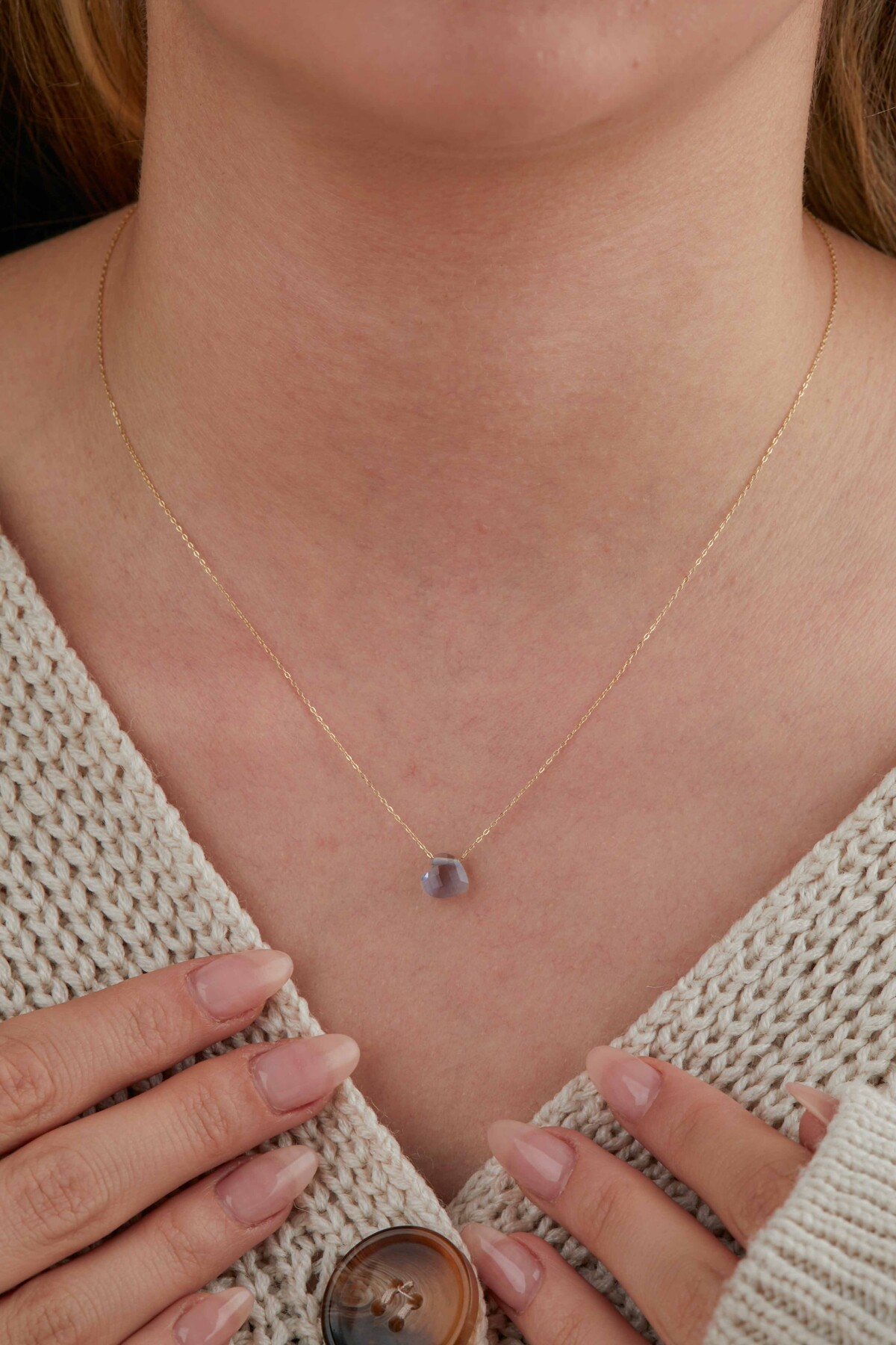 14 Ayar Altın Lila Kalp Kolye