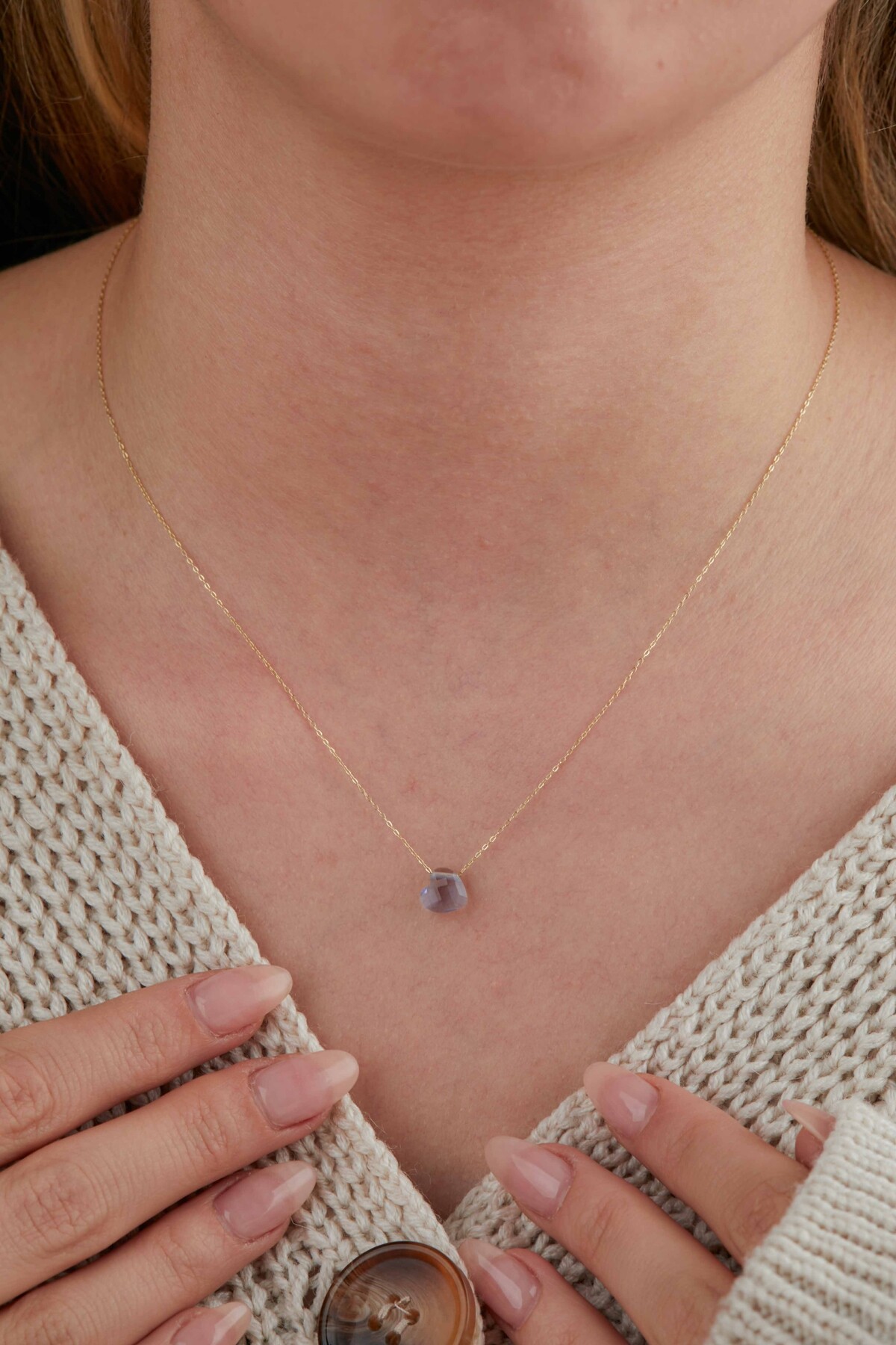 14 Ayar Altın Lila Kalp Kolye