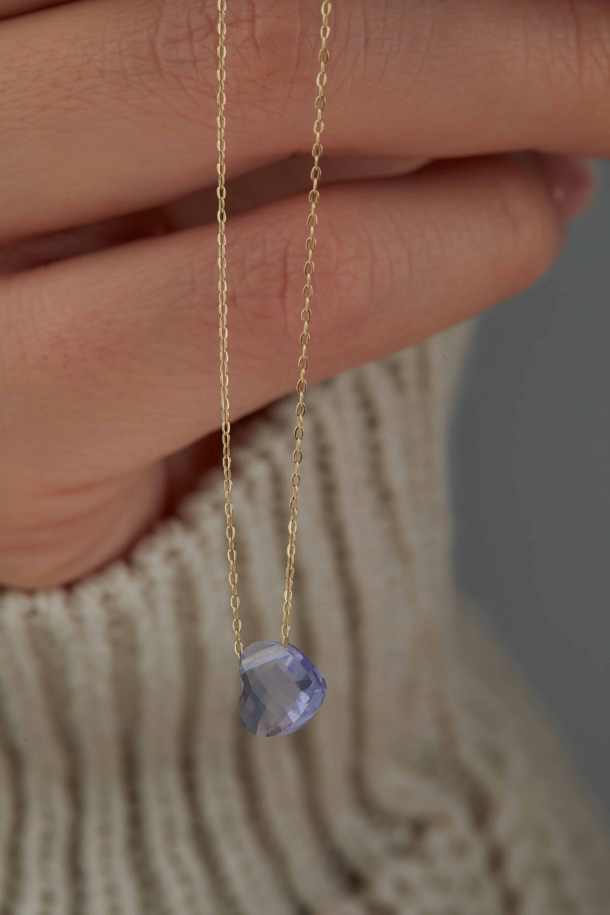 14 Ayar Altın Lila Kalp Kolye