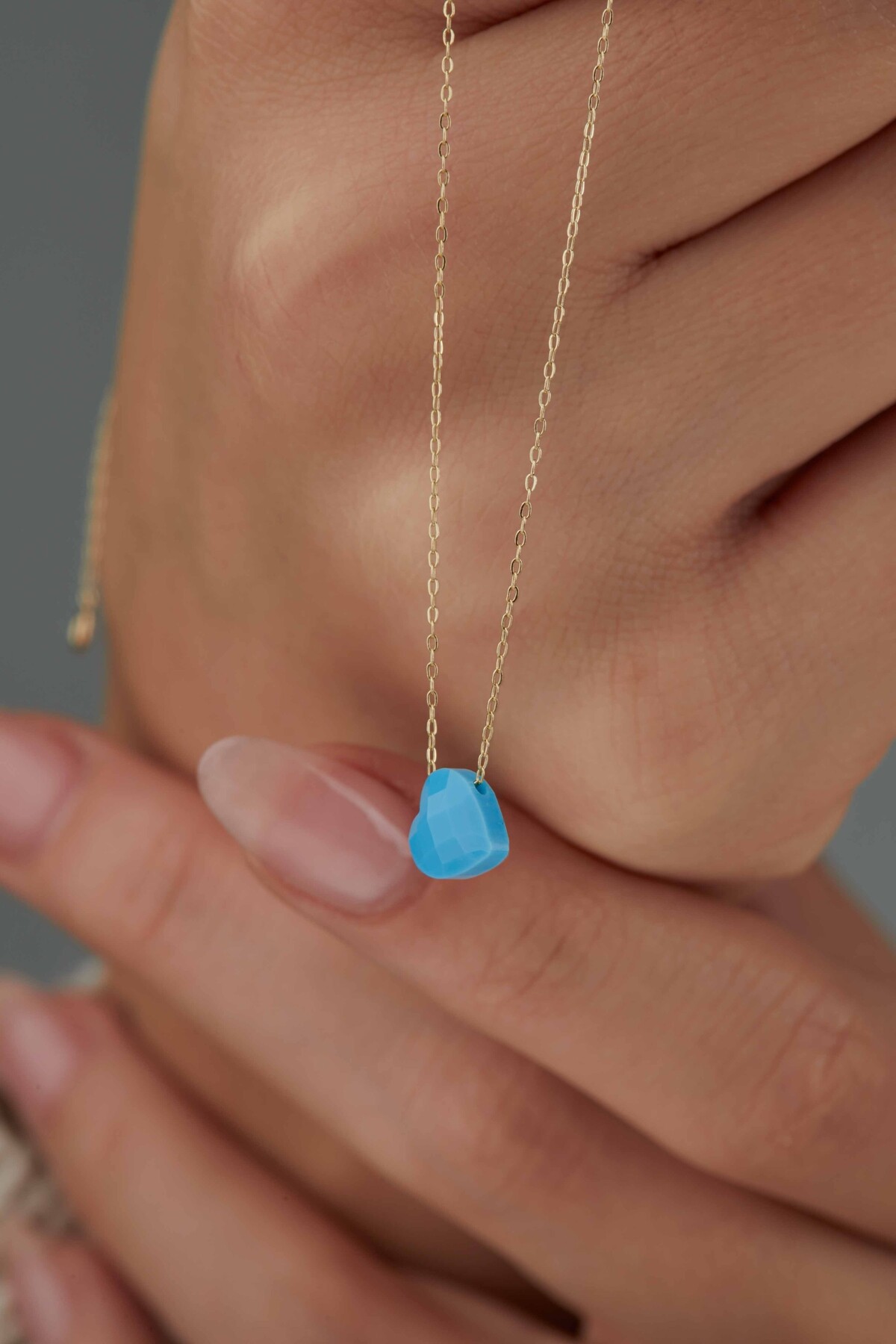 14 Ayar Altın Mavi Kalp Kolye