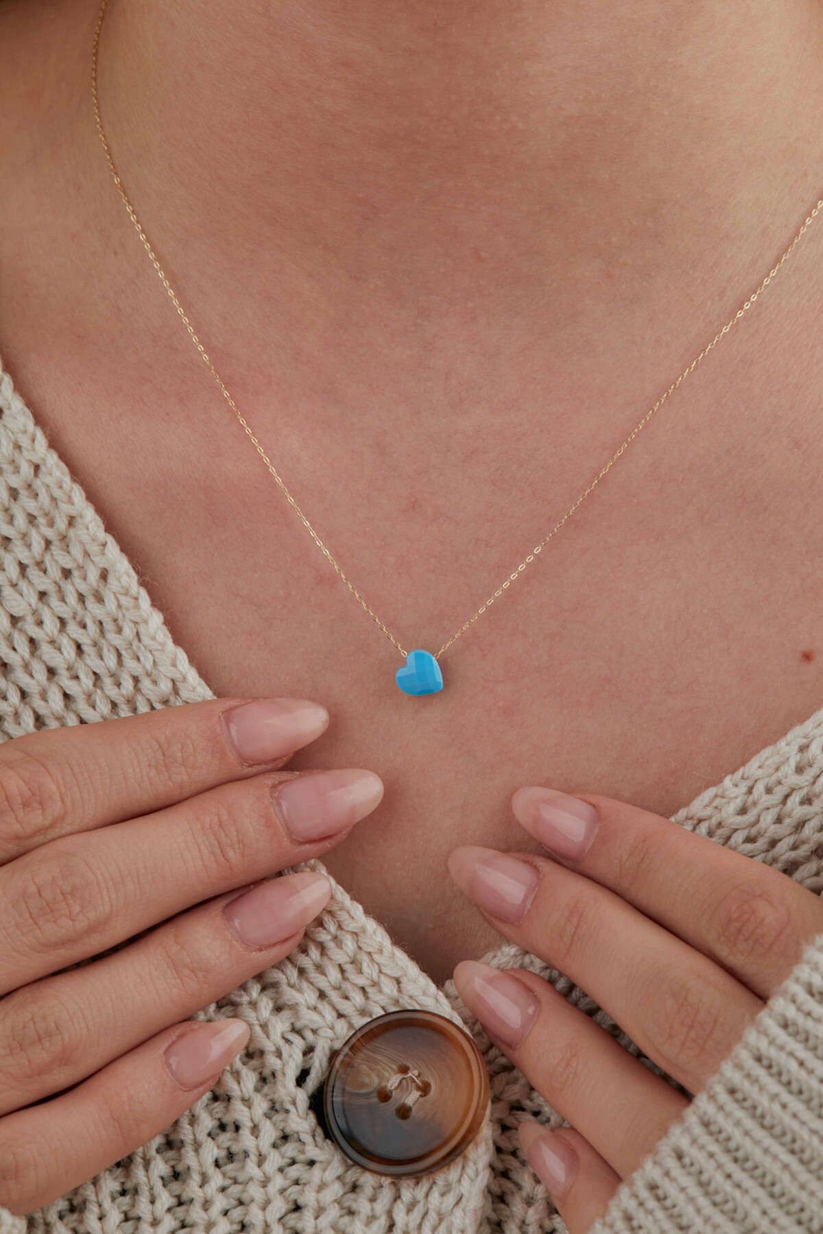 14 Ayar Altın Mavi Kalp Kolye