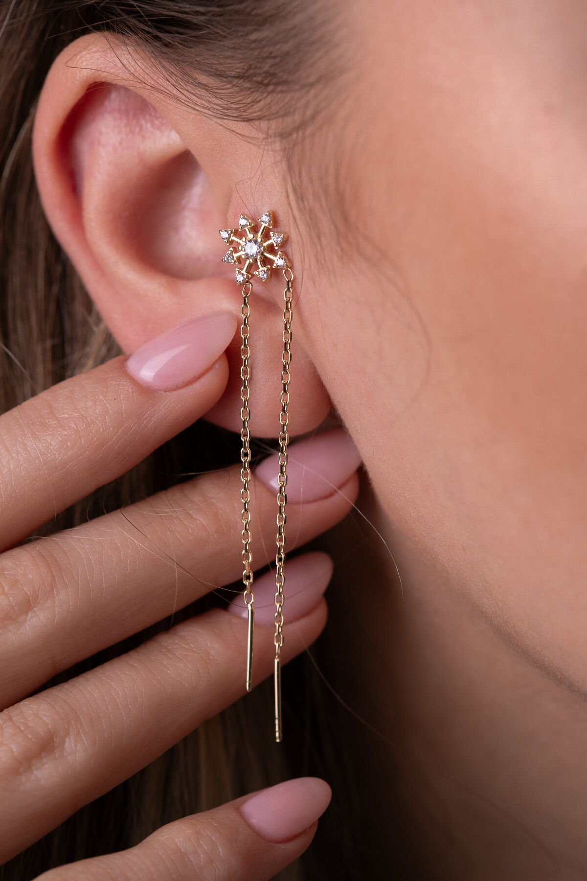 14 Ayar Altın Ok Zincir Sallantılı Küpe