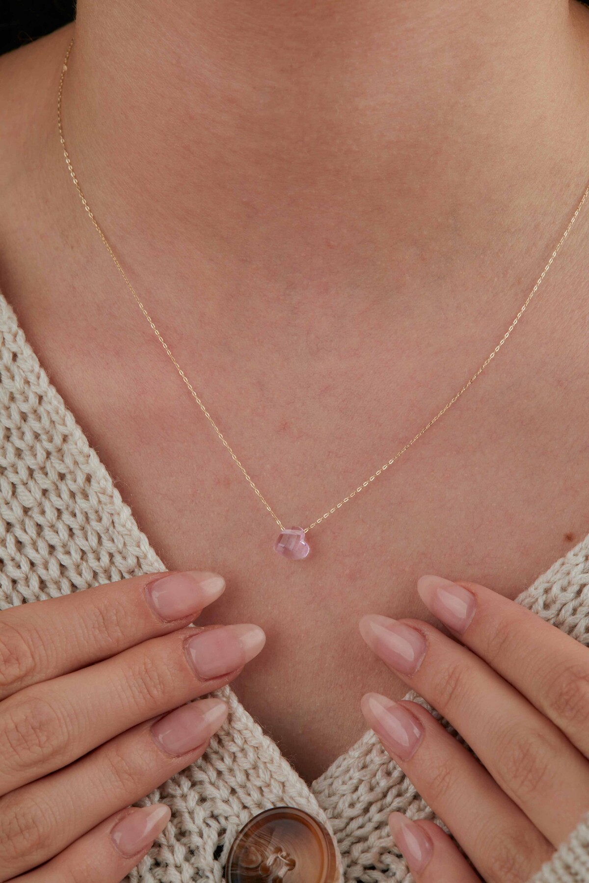 14 Ayar Altın Pembe Kalp Kolye