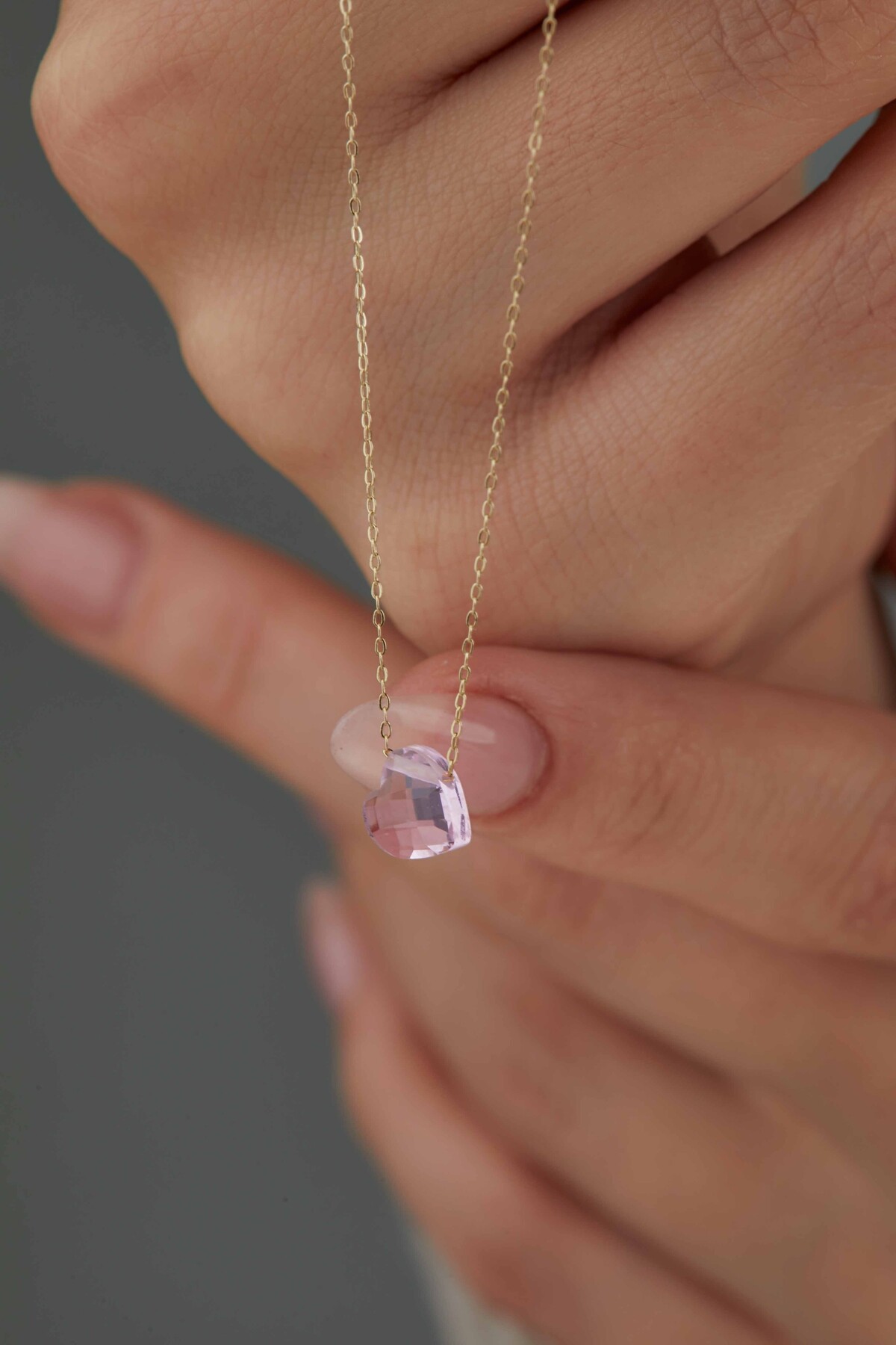 14 Ayar Altın Pembe Kalp Kolye