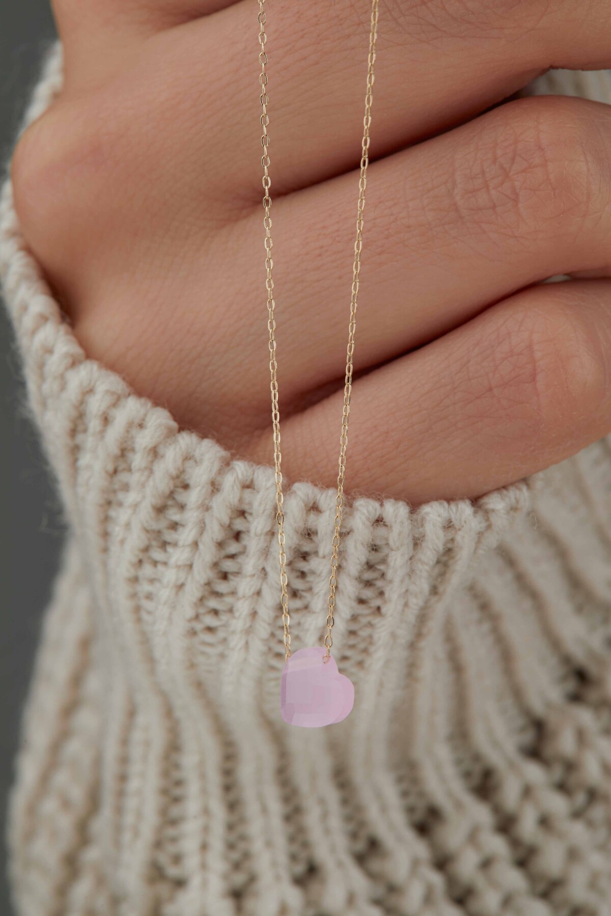 14 Ayar Altın Pembe Kalp Kolye