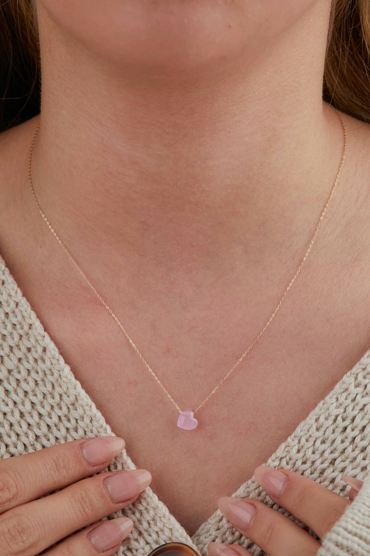 14 Ayar Altın Pembe Kalp Kolye