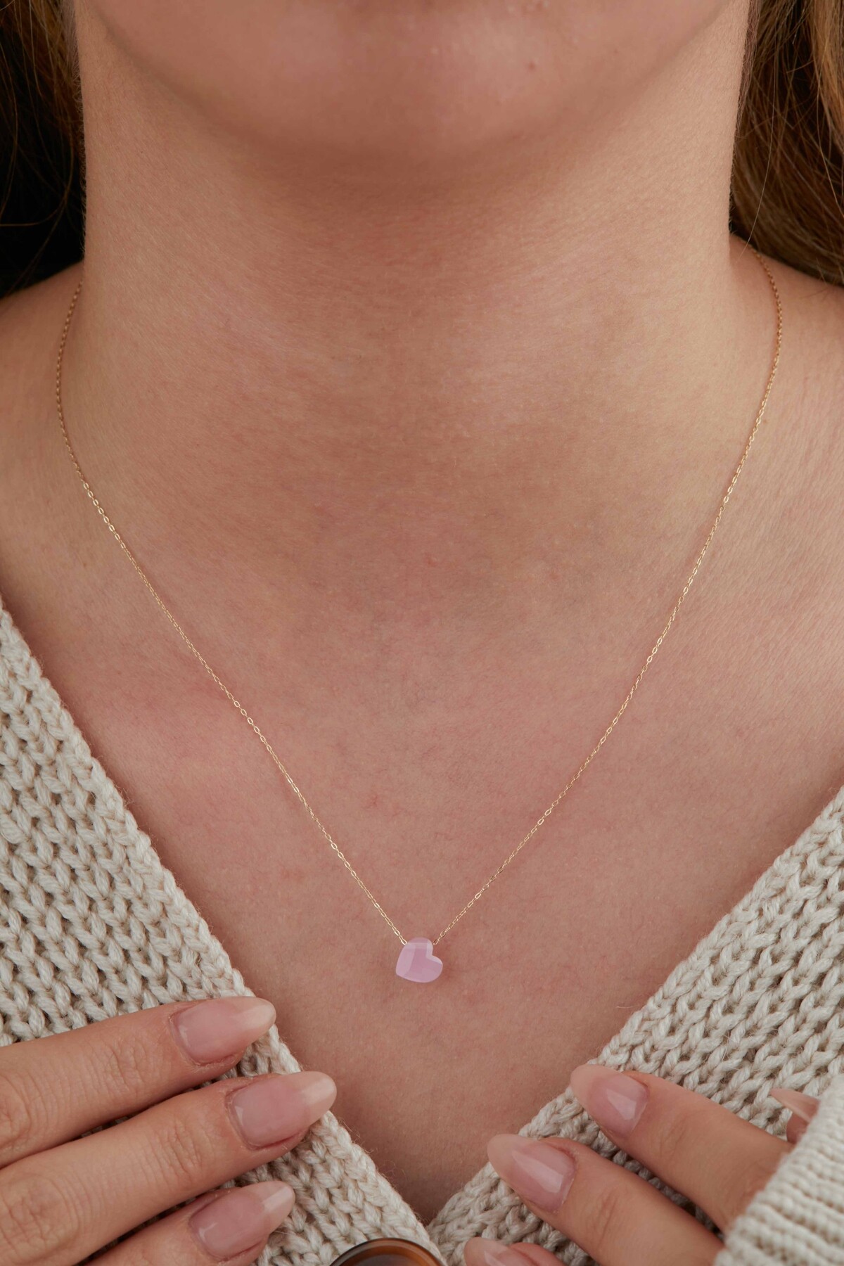 14 Ayar Altın Pembe Kalp Kolye