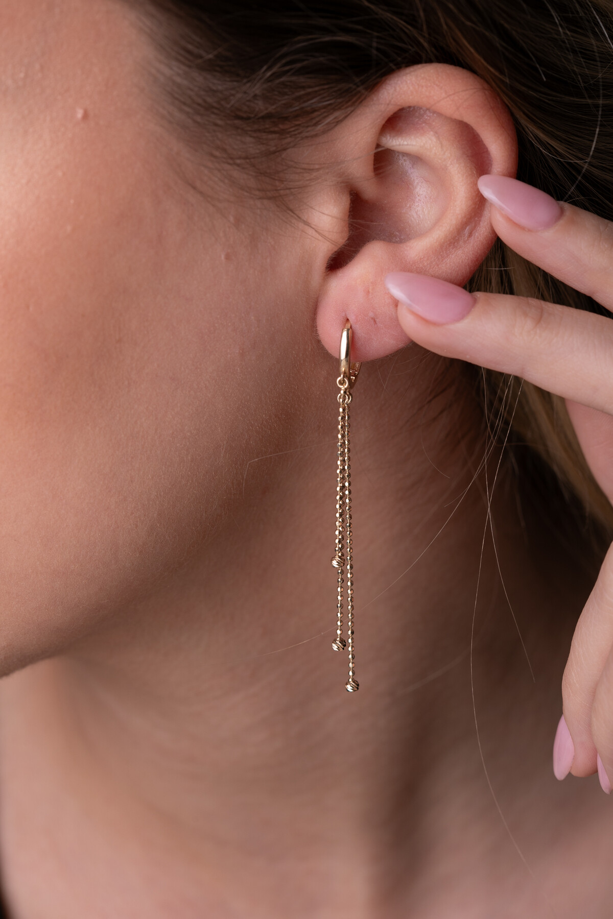 14 Ayar Altın 3 Zincirli Küpe