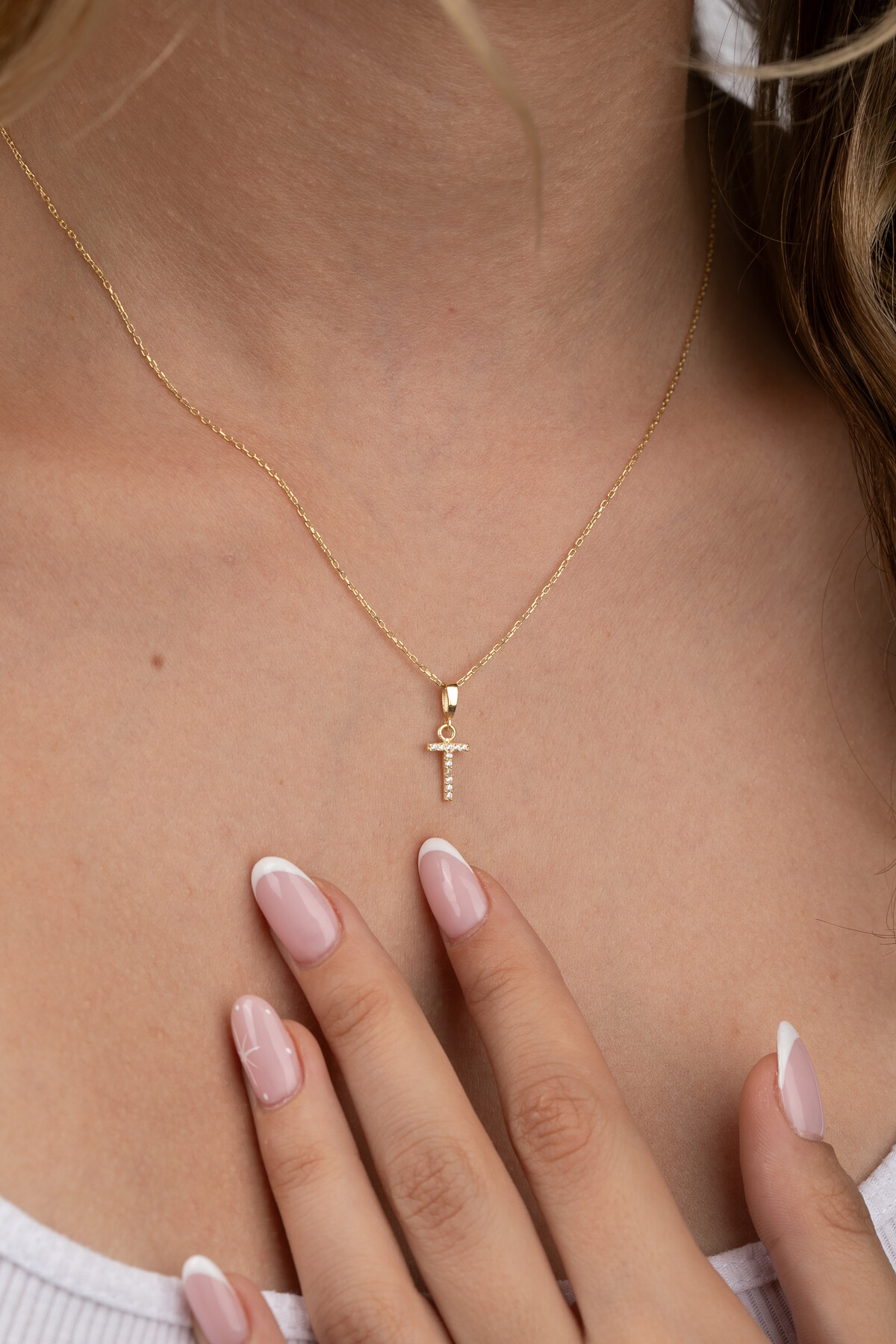 14 Ayar Altın Taşlı Harf Kolye