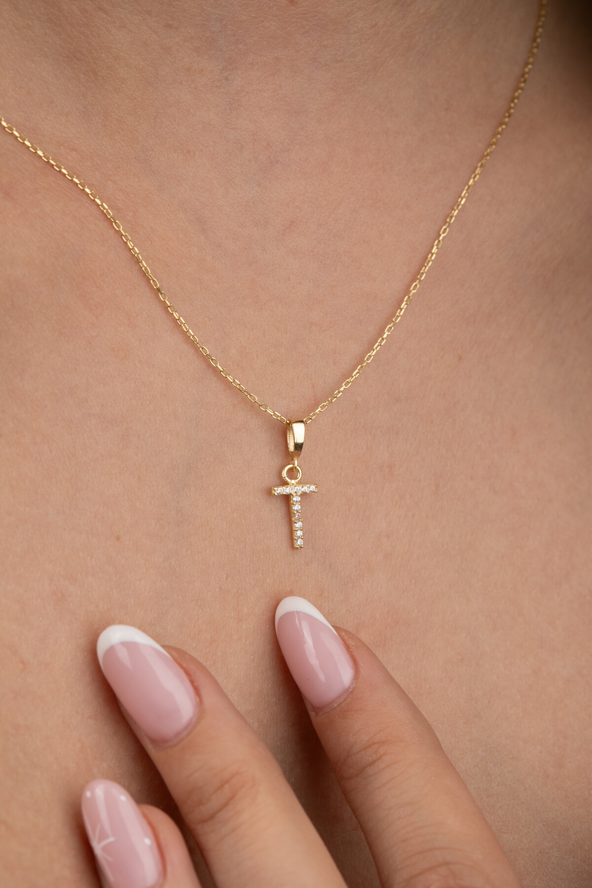 14 Ayar Altın Taşlı Harf Kolye