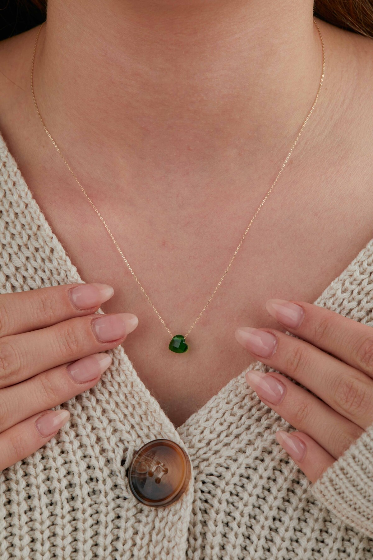 14 Ayar Altın Yeşil Kalp Kolye