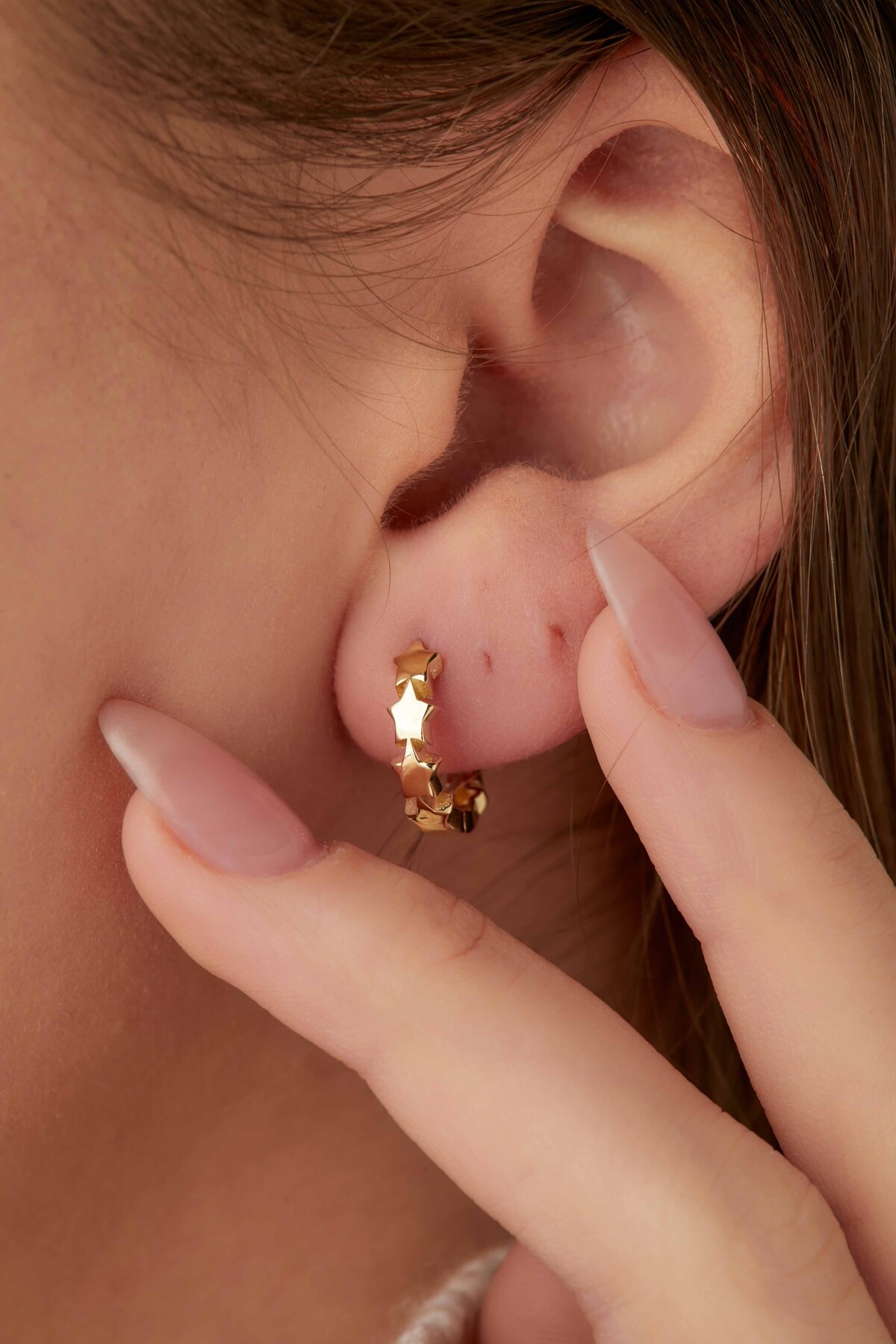 14 Ayar Altın Yıldız Halka  Küpe