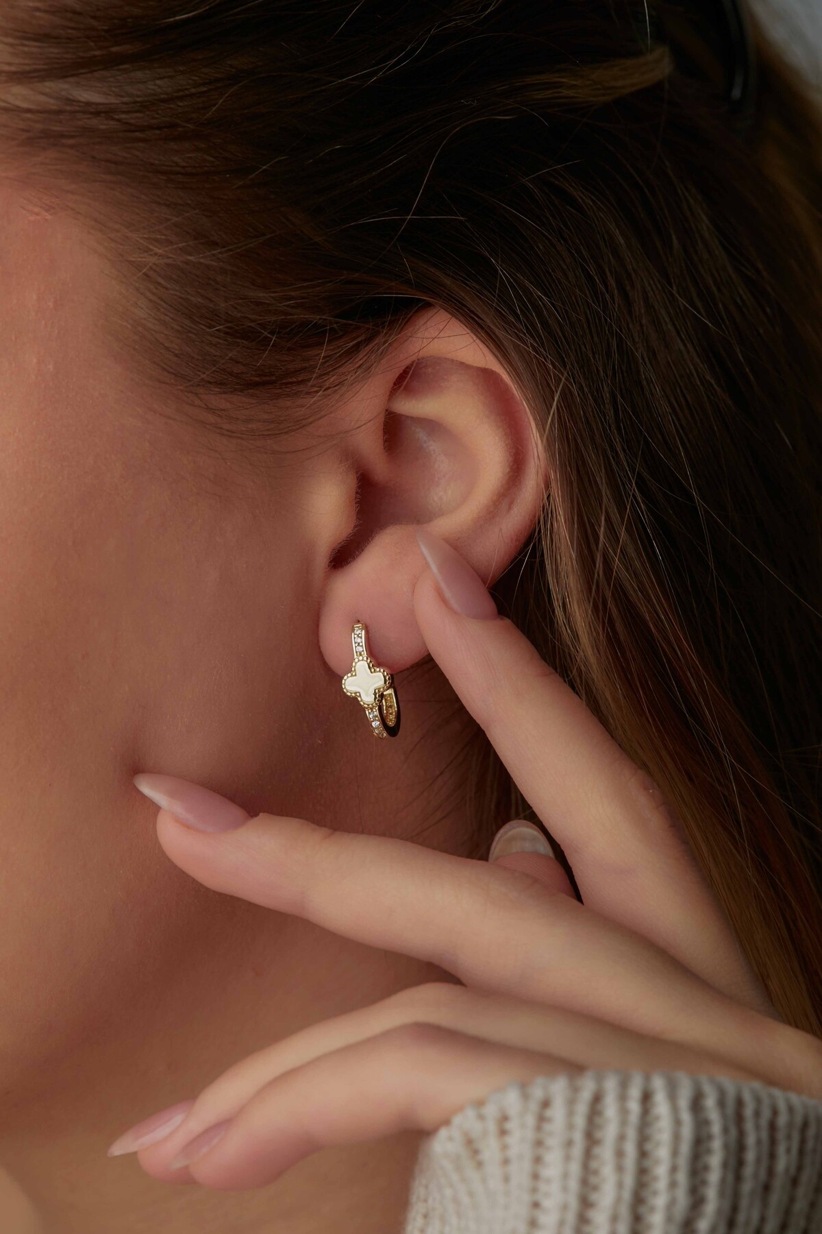 14 Ayar Altın Yonca Küpe