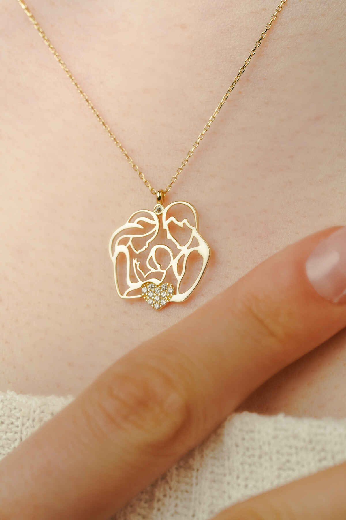 14 Ayar Altın Anne Baba Çocuk Kolye