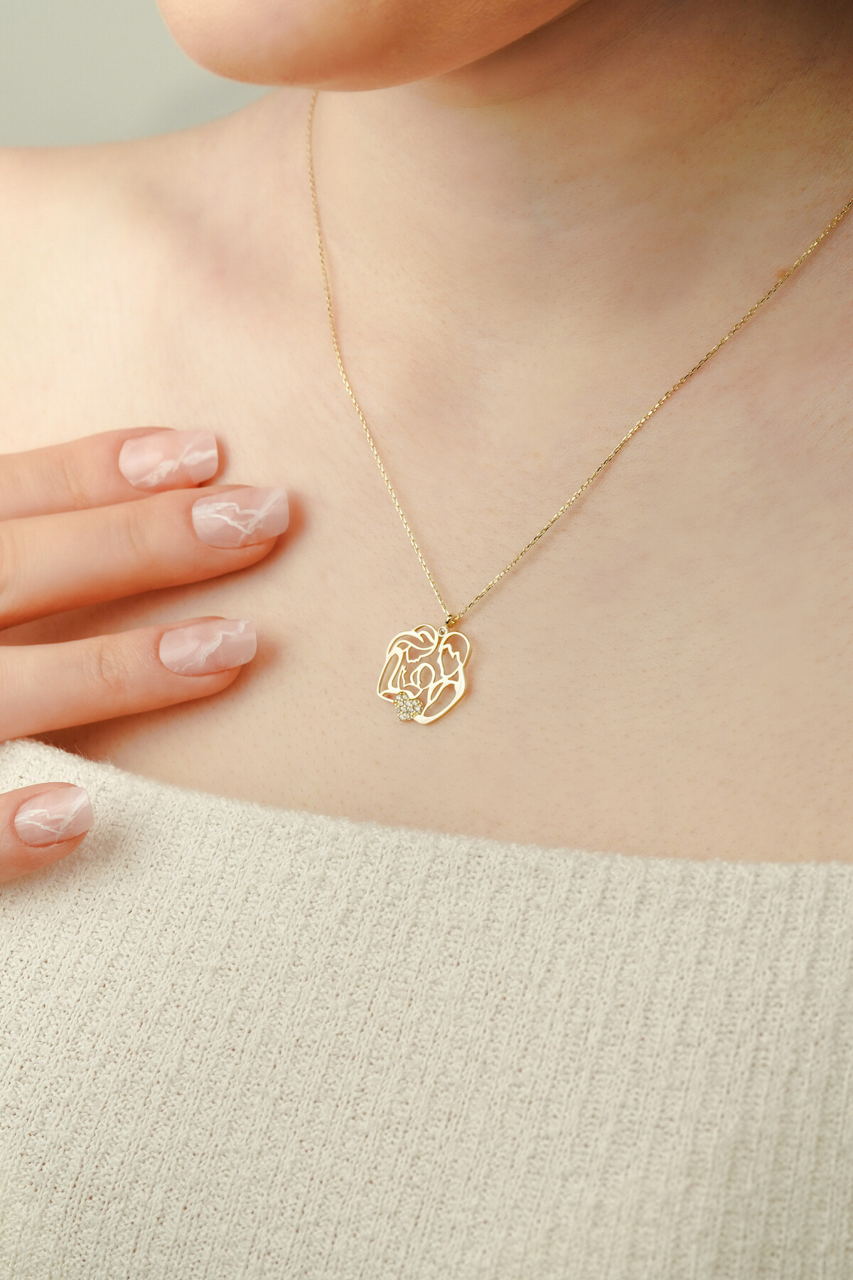 14 Ayar Altın Anne Baba Çocuk Kolye