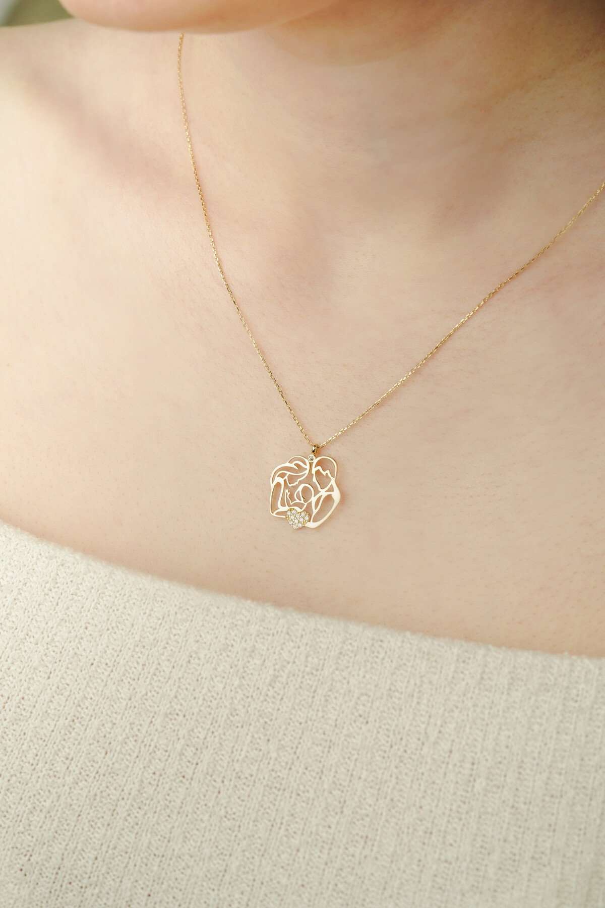 14 Ayar Altın Anne Baba Çocuk Kolye