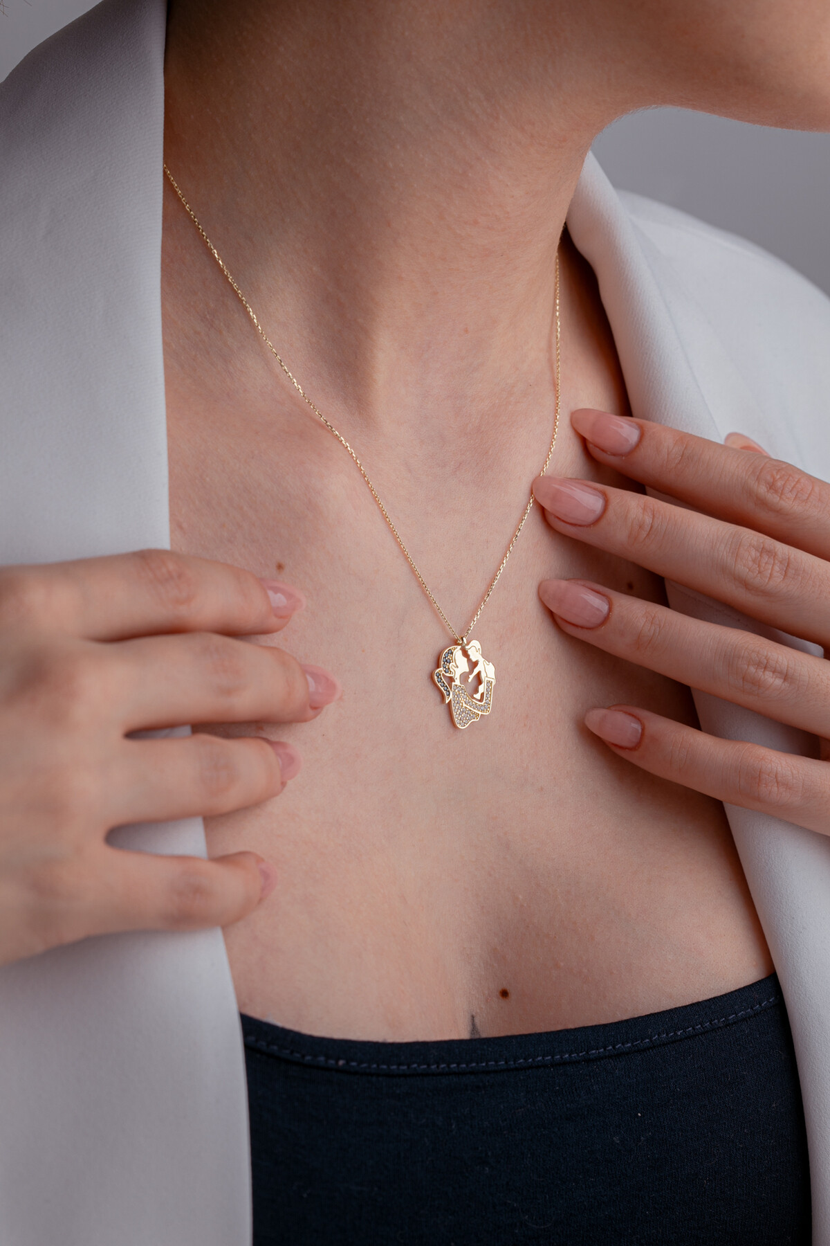 14 Ayar Altın Taşlı Anne Çocuk Kolye