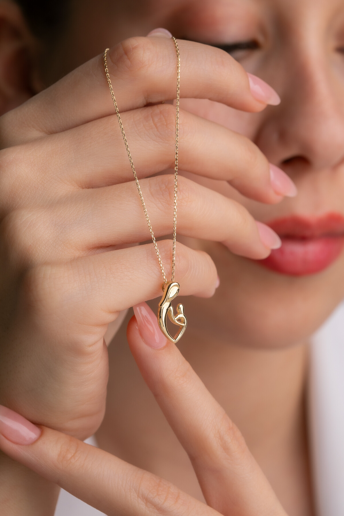 14 Ayar Altın Anne Çocuk Kolye