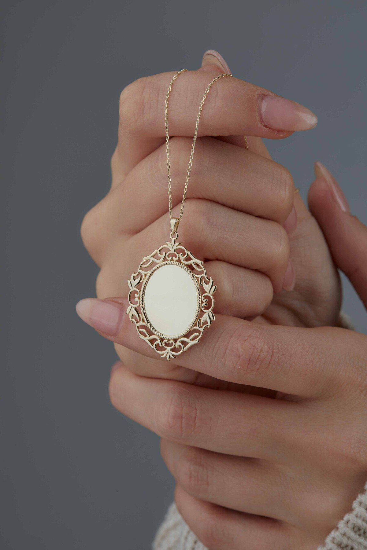 14 Ayar Altın Ayna Kolye