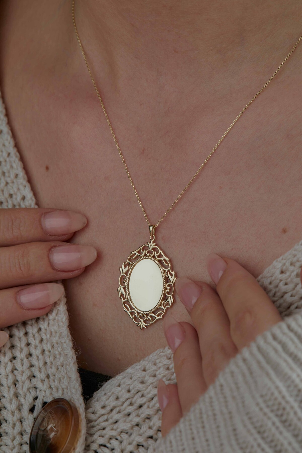 14 Ayar Altın Ayna Kolye